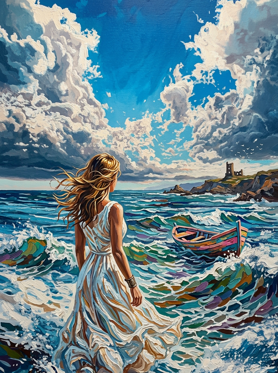 Woman Stormy Sea Boat