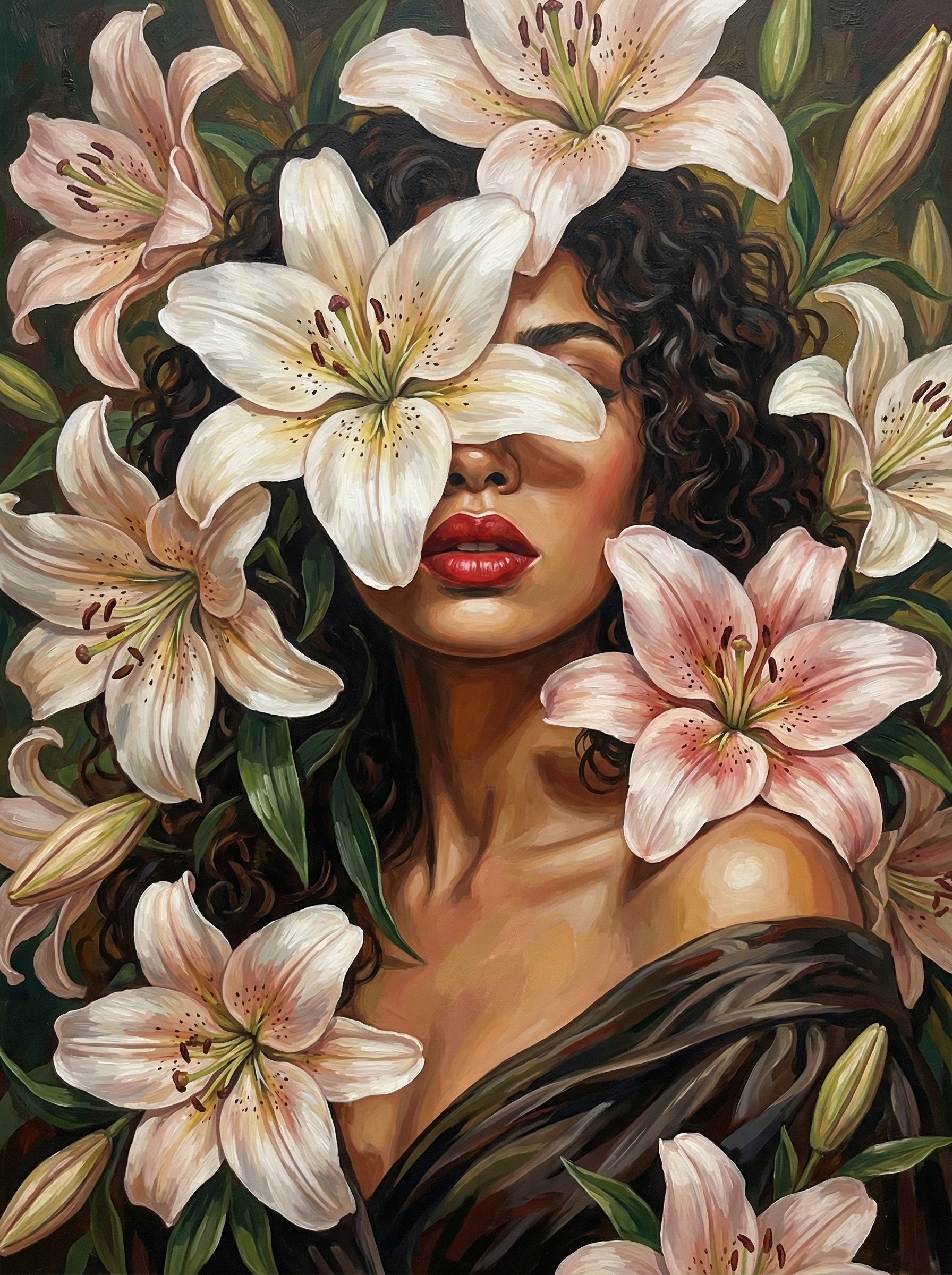 Woman With Cream Orchids (100 Color Diamond Painting)