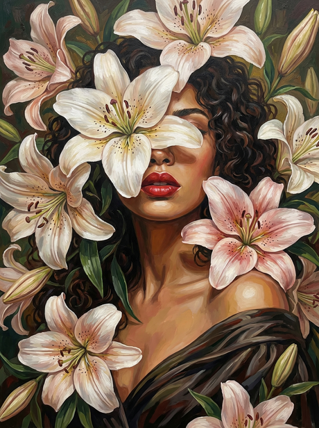 Woman With Cream Orchids (100 Color Diamond Painting) Diamond Painting kit