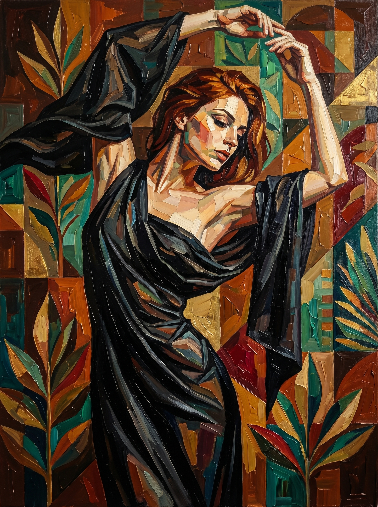 Woman With Flowing Scarf (100 Color Diamond Painting)