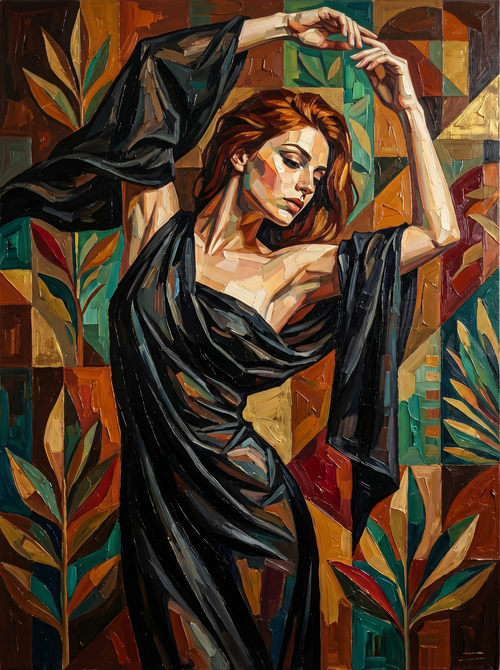 Woman With Flowing Scarf (100 Color Diamond Painting)