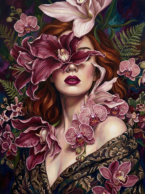 Woman With Pink Orchids (Diamond Painting) Diamond Painting kit