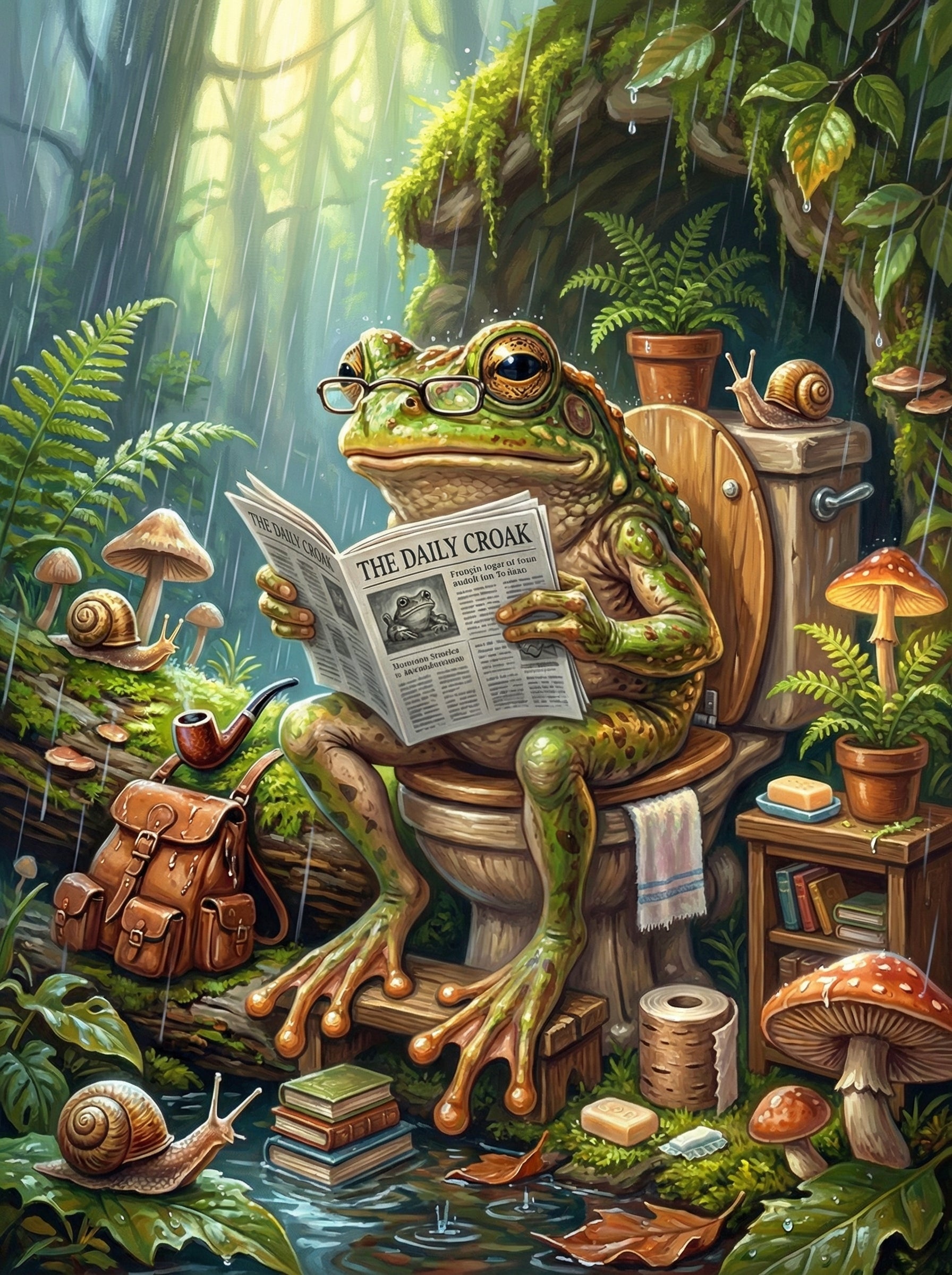 Woodland Frog Reading (100 Color Diamond Painting)