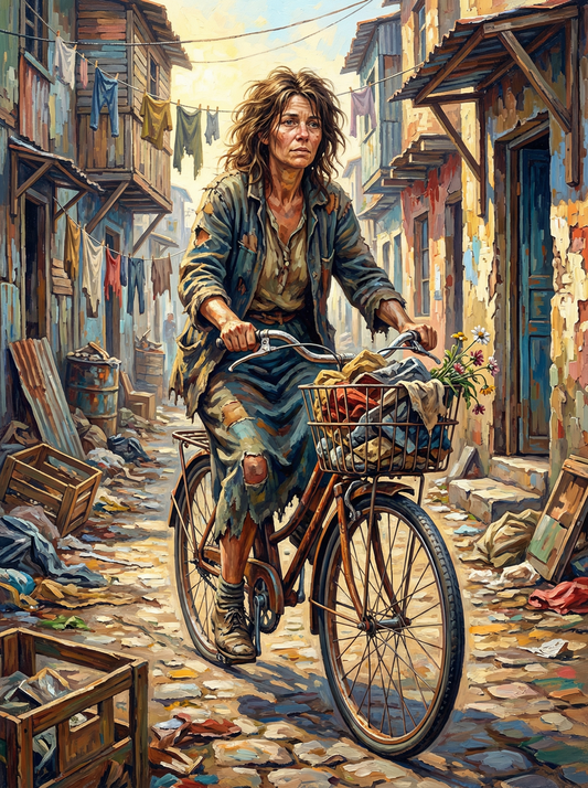 Worn Streets Bicycle Woman