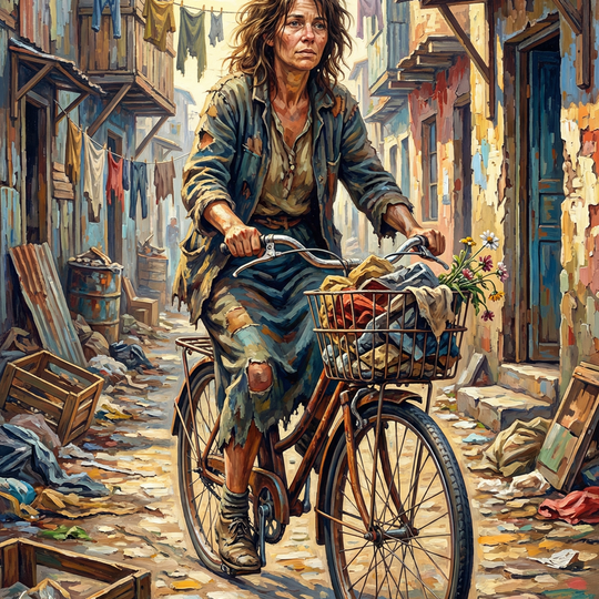 Worn Streets Bicycle Woman