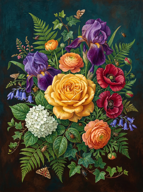Yellow Rose Iris Bouquet (Diamond Painting)