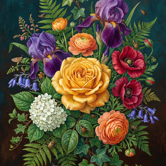 Yellow Rose Iris Bouquet (Diamond Painting)
