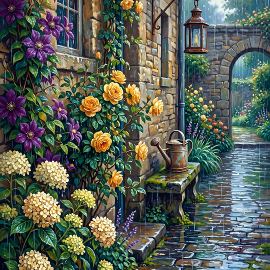 Yellow Rose Stone Cottage (Diamond Painting)