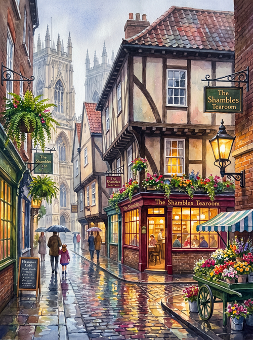 York Minster Shambles Rainy Café