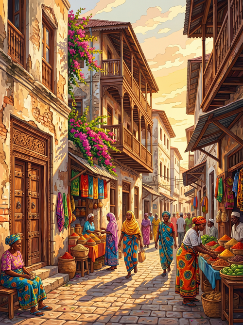 Zanzibar Stone Town Street (150 Color Diamond Painting)