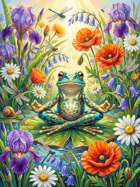 Zen Frog Meditation Pond (100 Color Diamond Painting) Diamond Painting kit