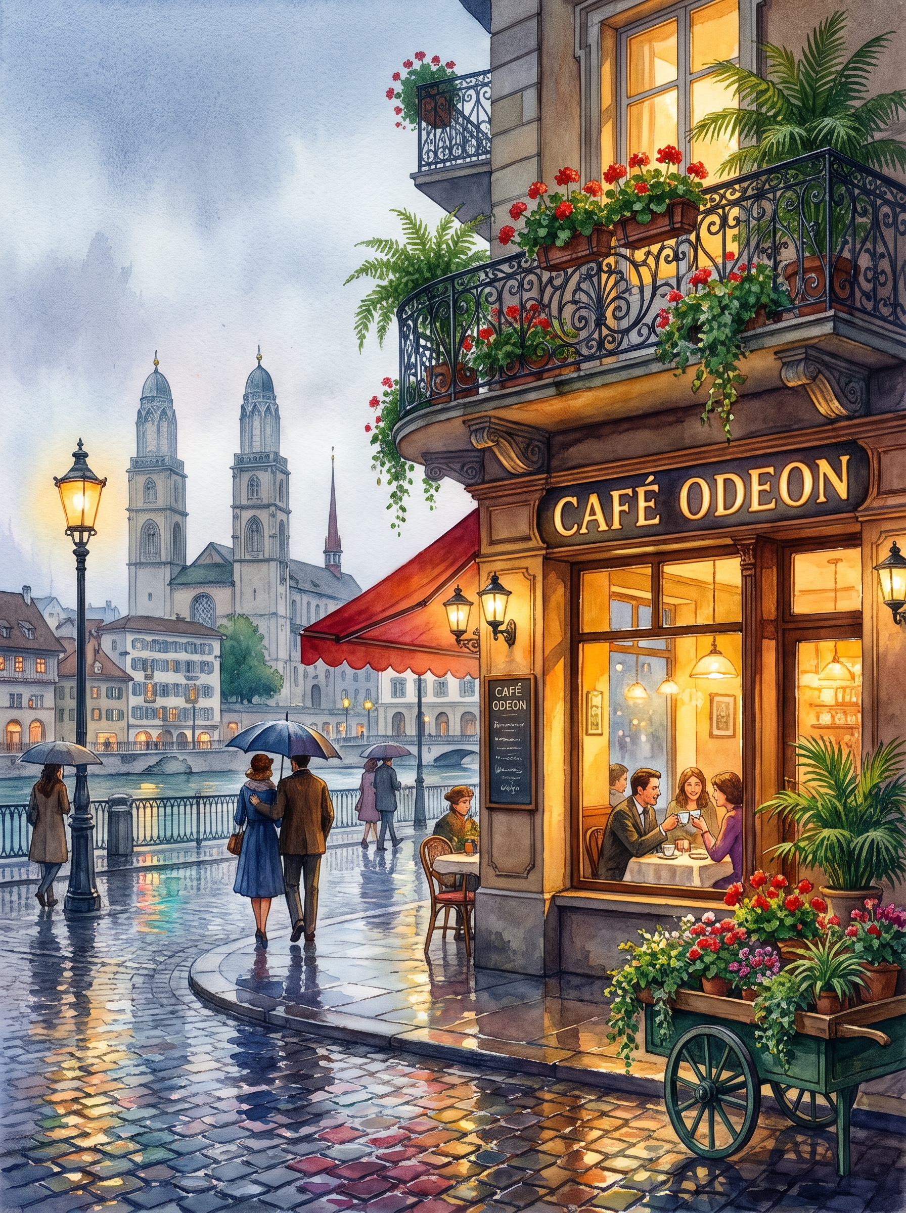 Zurich Grossmunster Rainy Café